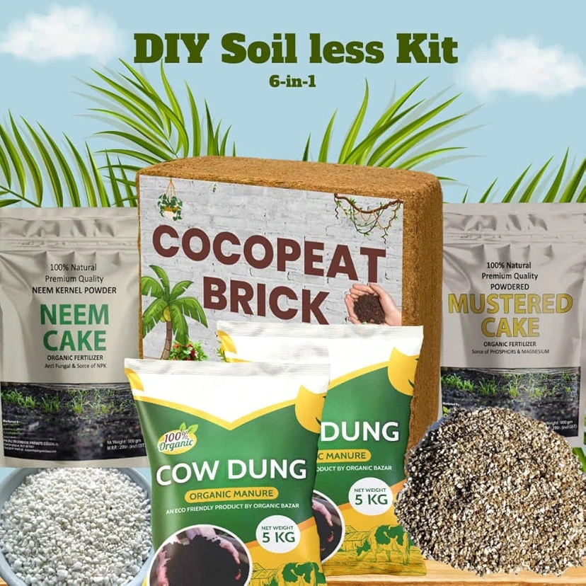 DIY Soil less potting mix Kit 6-in-1 soilless Potting Mixture for Home Gardening or Terrace Garden