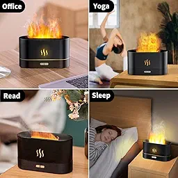 Fire Flame Aromatherapy Humidifier for Home | Ultrasonic Essential Oil Aroma Diffuser with Multi-Colour LED (6.5 x 4 Inches, 180ml Tank) (Black)