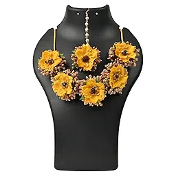 Artificial Flower Jewellery Designer Set for Women & Girls Mehandi|Haldi|Bridal|Baby Shower|Marriage