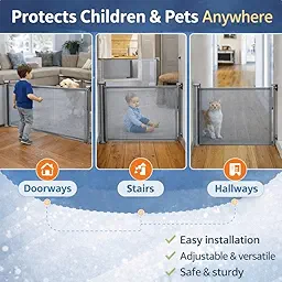 SPY KIDS® Retractable Dog & Baby Gate - Mesh Safety Gate for Babies & Pets | Easy Drill Installation Wide 300 cm | 86 cm Height | Ideal for Doorways, Stairs, Hallways | Indoor/Outdoor