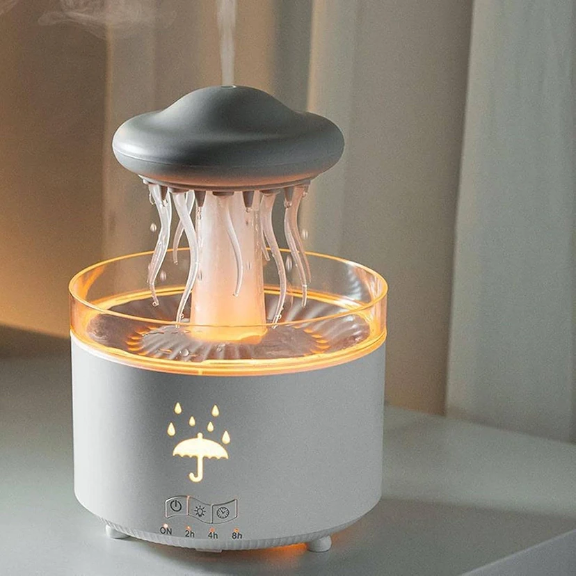 Inditradition Plastic Jellyfish Shape Rotating Essential Oil Diffuser Humidifier For Home & Office | Multi-Colour LED (5.5 x 7.5 Inches, White)