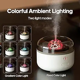 Volcano Flame Aromatherapy Humidifier for Home | Ultrasonic Essential Oil Aroma Diffuser with Multi-Colour LED (4 x 4 Inches, 160ml Tank) - White