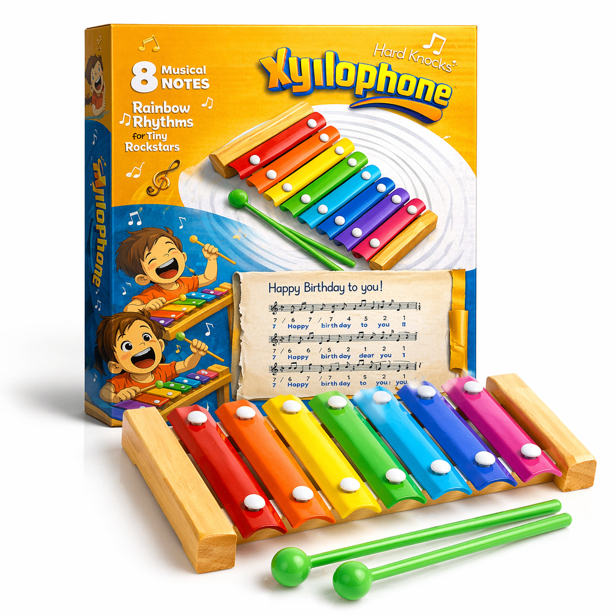 Buy Kids Wooden Xylophone – 8 Musical Notes Rainbow Instrument | XOPY