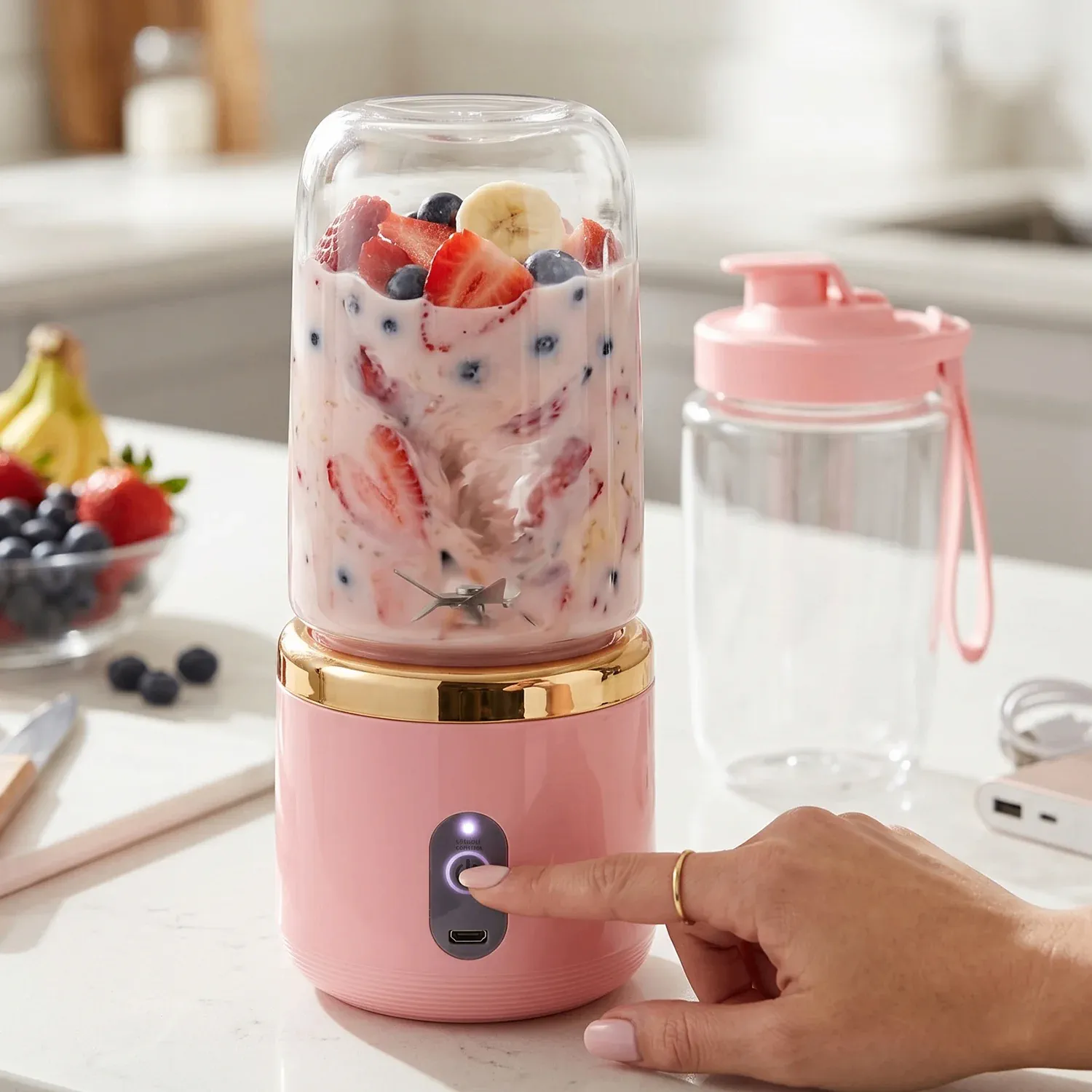 Portable Electric Juicer Bottle | USB Rechargeable Personal Blender | Dual Cup Smoothie Maker | Leakproof Mini Blender for Juice, Shakes, Protein Drinks, Travel, Gym & Kitchen - Portable Juicer - Image 3