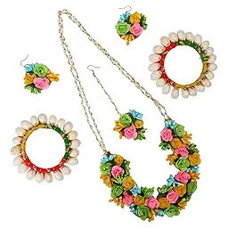 Artificial Flower Jewellery Designer Set for Women & Girls Mehandi|Haldi|Bridal|Baby Shower|Marriage