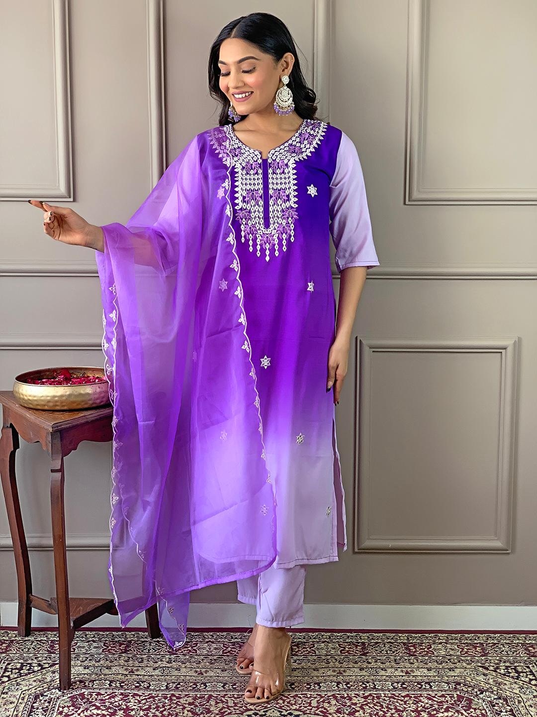 Violet Afghani Kurta Pant Set