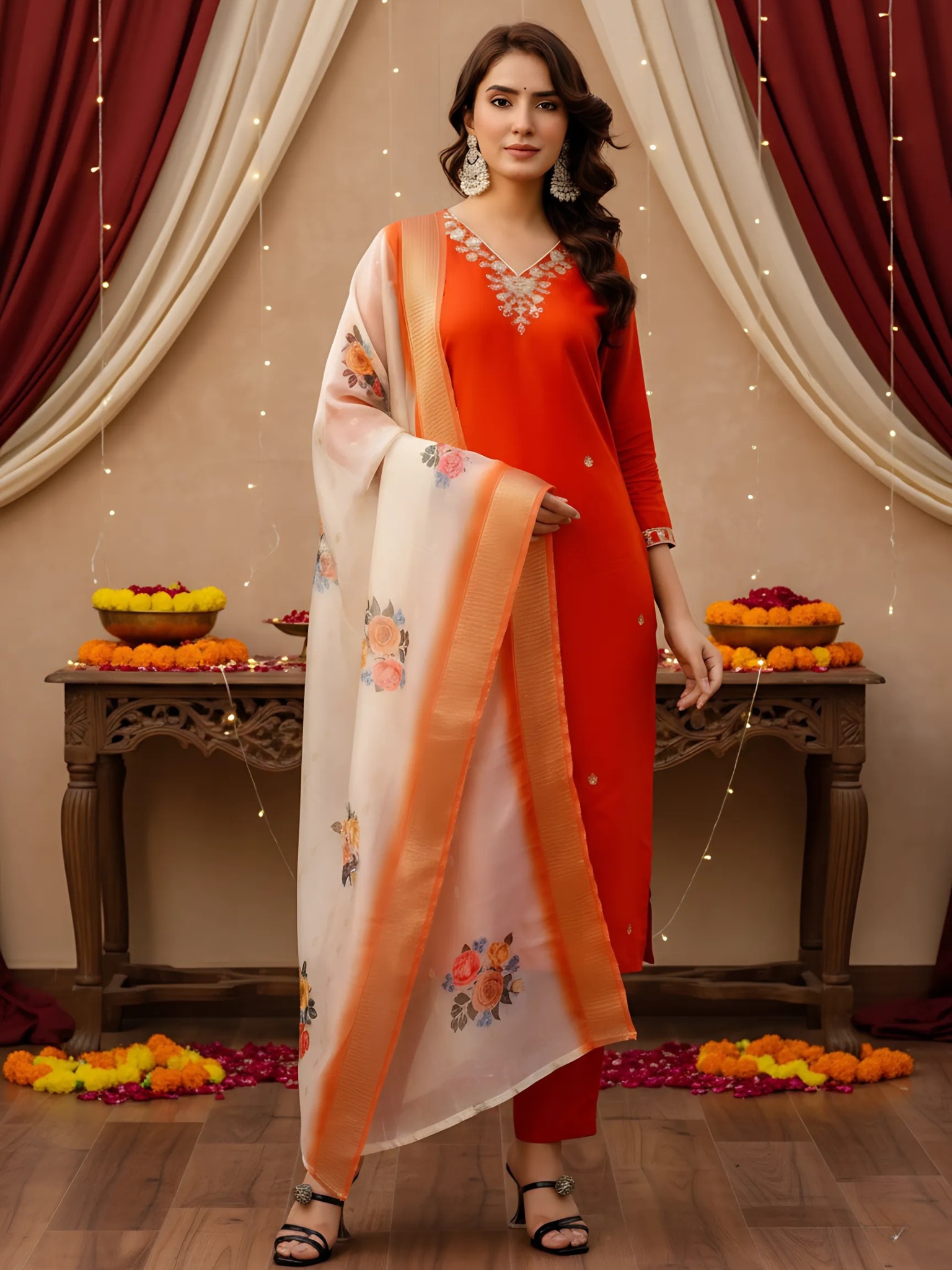 Viscose Embroidered Kurta Pant Set with Organza Dupatta for Women – Plus Sizes Available main image 0