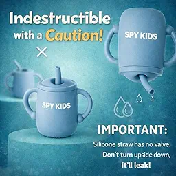 SPY KIDS® Silicone Baby Sippy Cup with Soft Straw & Lid | 3-in-1 Training Cup for Baby-Led Weaning | Leak-Proof, BPA-Free, Dishwasher Safe | Bottle to Cup Transition | Infants & Toddlers 6 Months+