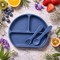 SPY KIDS® Silicone Baby Feeding Set | Suction Plate + Soft Spoon, Fork & Adjustable Bib | Baby-Led Weaning Starter Kit | 100% BPA-Free Food Grade | Microwave, Freezer & Dishwasher Safe | 6+ Months