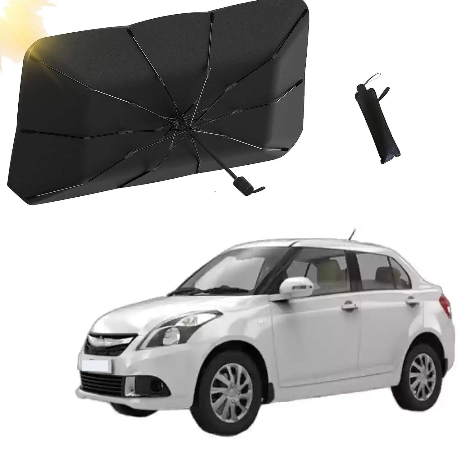 Car Windshield Cover, Foldable Umbrella Sun Shade for Front Window, Full Cover Protection & Heat Insulation for Most Vehicles