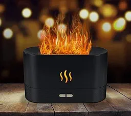 Fire Flame Aromatherapy Humidifier for Home | Ultrasonic Essential Oil Aroma Diffuser with Multi-Colour LED (6.5 x 4 Inches, 180ml Tank) (Black)