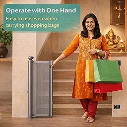 SPY KIDS® Retractable Baby Gate | Easy Drill | Extra Wide 180cm Mesh Safety Gate for Stairs, Doorways & Hallways | Babies & Pets | One-Hand Lock | Indoor & Outdoor | 86cm Height