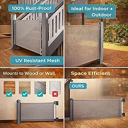 SPY KIDS® Retractable Baby Gate | Easy Drill | Extra Wide 140cm Mesh Safety Gate for Stairs, Doorways & Hallways | Babies & Pets | One-Hand Lock | Indoor & Outdoor | 86cm Height