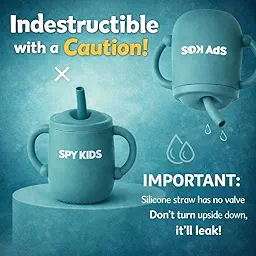 SPY KIDS® Silicone Baby Sippy Cup with Soft Straw & Lid | 3-in-1 Training Cup for Baby-Led Weaning | Leak-Proof, BPA-Free, Dishwasher Safe | Bottle to Cup Transition | Infants & Toddlers 6 Months+