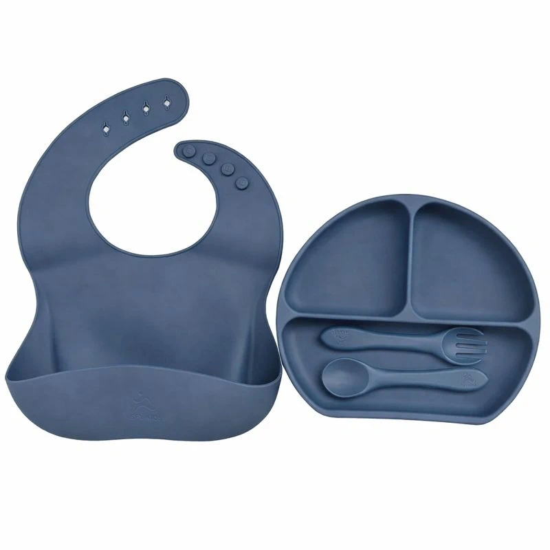 SPY KIDS® Silicone Baby Feeding Set | Suction Plate + Soft Spoon, Fork & Adjustable Bib | Baby-Led Weaning Starter Kit | 100% BPA-Free Food Grade | Microwave, Freezer & Dishwasher Safe | 6+ Months