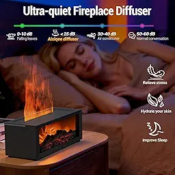  Flame Fireplace Aromatherapy Humidifier for Home | Ultrasonic Essential Oil Aroma Diffuser with Multi-Colour LED (10 x 4 x 3.5 Inches, 150ml Tank) (Black)