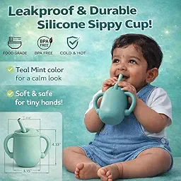 SPY KIDS® Silicone Baby Sippy Cup with Soft Straw & Lid | 3-in-1 Training Cup for Baby-Led Weaning | Leak-Proof, BPA-Free, Dishwasher Safe | Bottle to Cup Transition | Infants & Toddlers 6 Months+