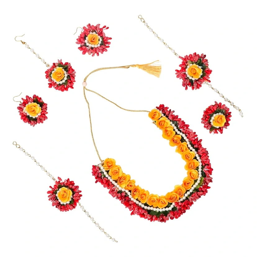 Artificial Flower Jewellery Designer Set for Women & Girls Mehandi|Haldi|Bridal|Baby Shower|Marriage