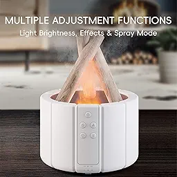 Bonfire Shape Aromatherapy Humidifier Diffuser for Home (with Multi-Colour LED, 8 Inches Long, 250ml Tank) - White
