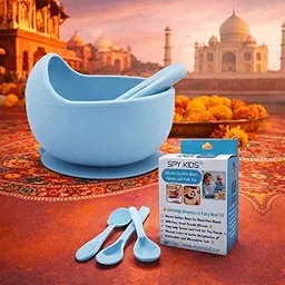 SPY KIDS® Silicone Suction Baby Bowl with Spoon & Fork Set | Strong Non-Slip Base | 100% Food Grade BPA-Free | Microwave & Dishwasher Safe | Baby-Led Weaning Toddler Dinnerware | 6+ Months