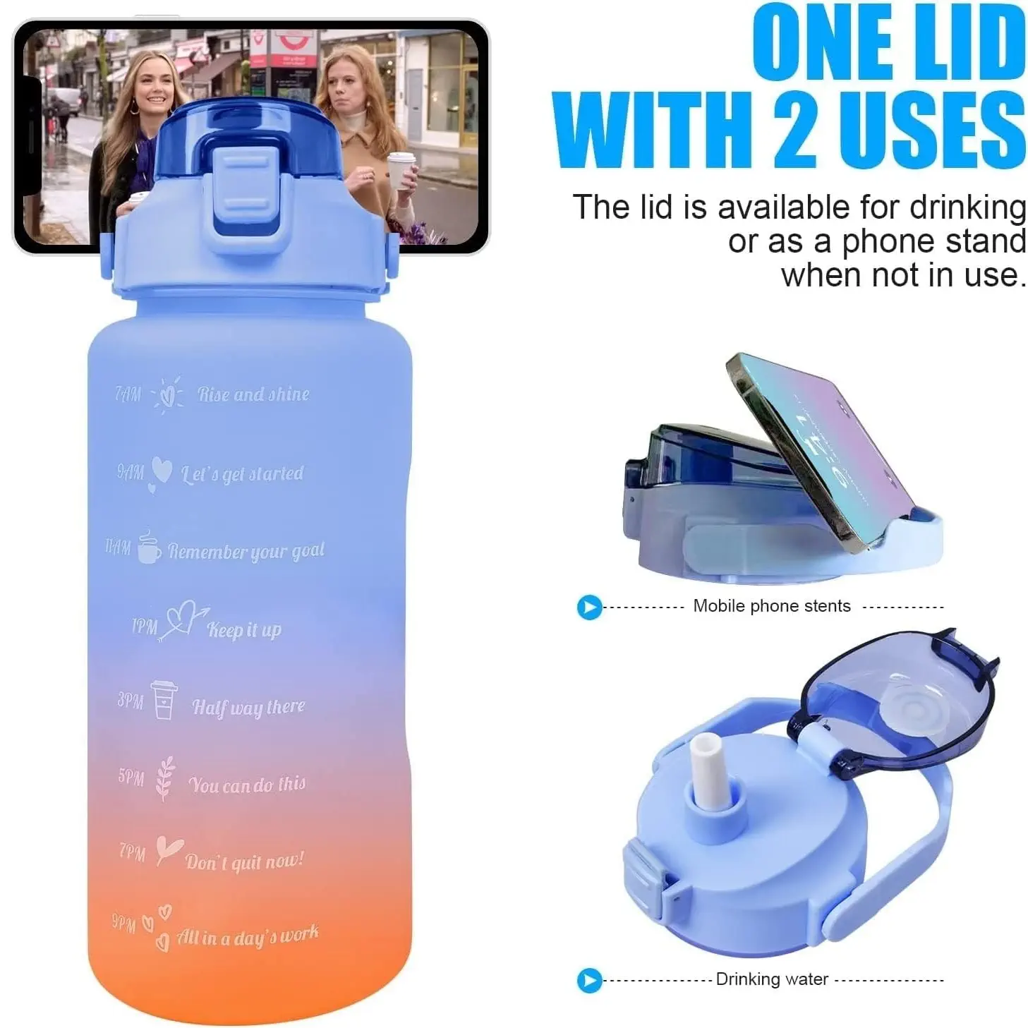 3 Pieces Combo Motivational Water Bottle Set (2L+900ml+280ml)