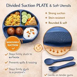 SPY KIDS® Silicone Baby Feeding Set | Suction Plate + Soft Spoon, Fork & Adjustable Bib | Baby-Led Weaning Starter Kit | 100% BPA-Free Food Grade | Microwave, Freezer & Dishwasher Safe | 6+ Months