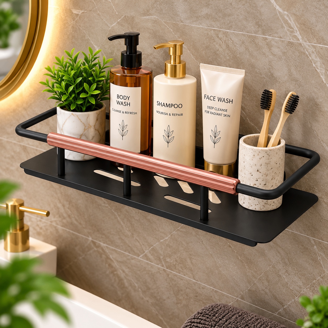 Storage Rack On Guard Rails Buy Rose Gold Wall Mounted Oval Metal Bathroom Storage Shelf Organizer ...