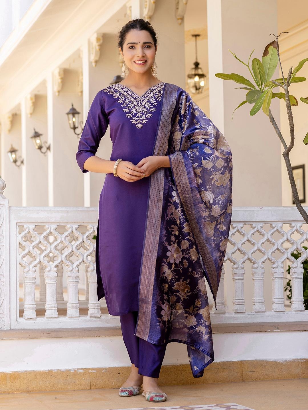 Mul Chanderi Kurta Pant Dupatta Set with Embroidery Work – Women’s Ethnic Wear (Sizes M–3XL)