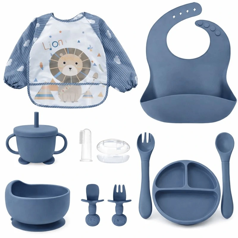 SPY KIDS® 12Pcs Silicone Baby Feeding Set | BPA-Free, Microwave Safe | Suction Plate, Suction Bowl, 2in1 Cup, Spoon, Fork, Small Spoon & Fork, Silicone Bib, Cloth Bib, Finger Brush with Case