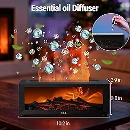  Flame Fireplace Aromatherapy Humidifier for Home | Ultrasonic Essential Oil Aroma Diffuser with Multi-Colour LED (10 x 4 x 3.5 Inches, 150ml Tank) (Black)