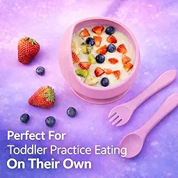 SPY KIDS® Silicone Suction Baby Bowl with Spoon & Fork Set | Strong Non-Slip Base | 100% Food Grade BPA-Free | Microwave & Dishwasher Safe | Baby-Led Weaning Toddler Dinnerware | 6+ Months