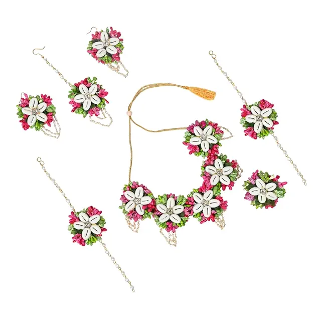Artificial Flower Jewellery Designer Set for Women & Girls Mehandi|Haldi|Bridal|Baby Shower|Marriage