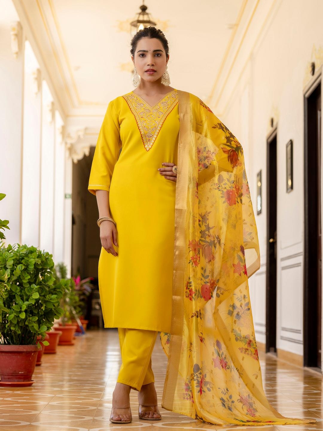 Yellow Rayon Embroidered Straight Kurta Plus Size-246