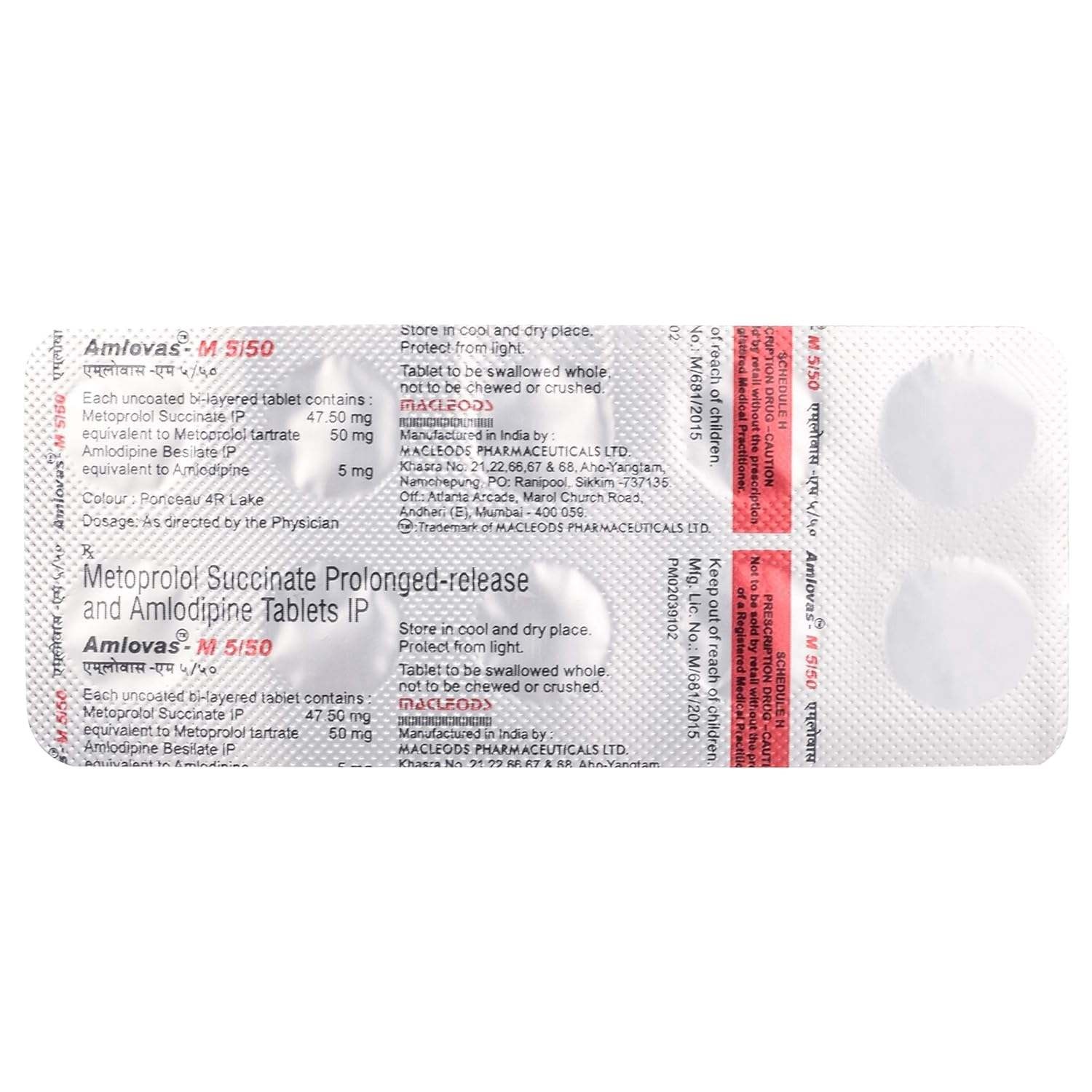 Buy Amlovas-M 5/50 Tablet PR | 1 Strip of 10 Tablets | Davai Adda