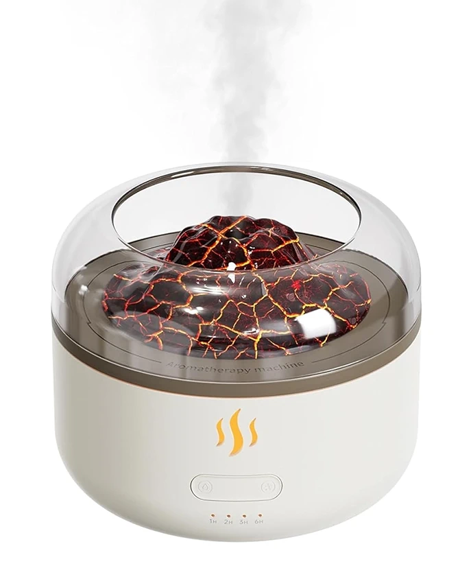 Volcano Flame Aromatherapy Humidifier for Home | Ultrasonic Essential Oil Aroma Diffuser with Multi-Colour LED (4 x 4 Inches, 160ml Tank) - White