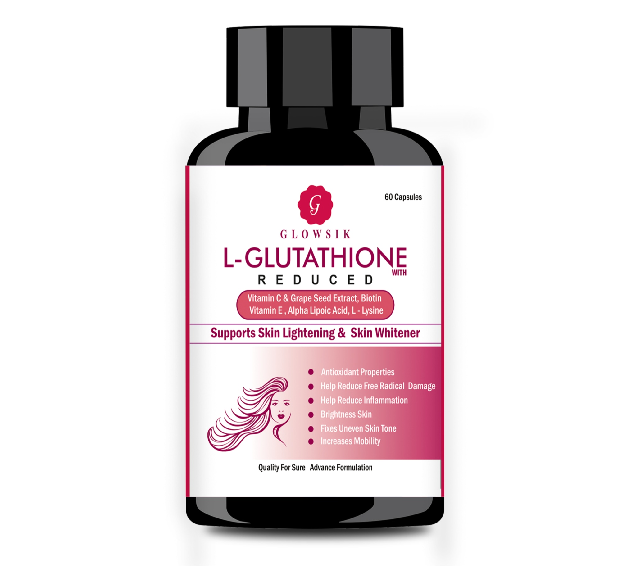 glowsik glutathione Buy G GLOWSIK L-Glutathione with Vitamin C & E , Grape Seed,for Healthy ,  Glowing Skin -60 cap (60 Tablets)