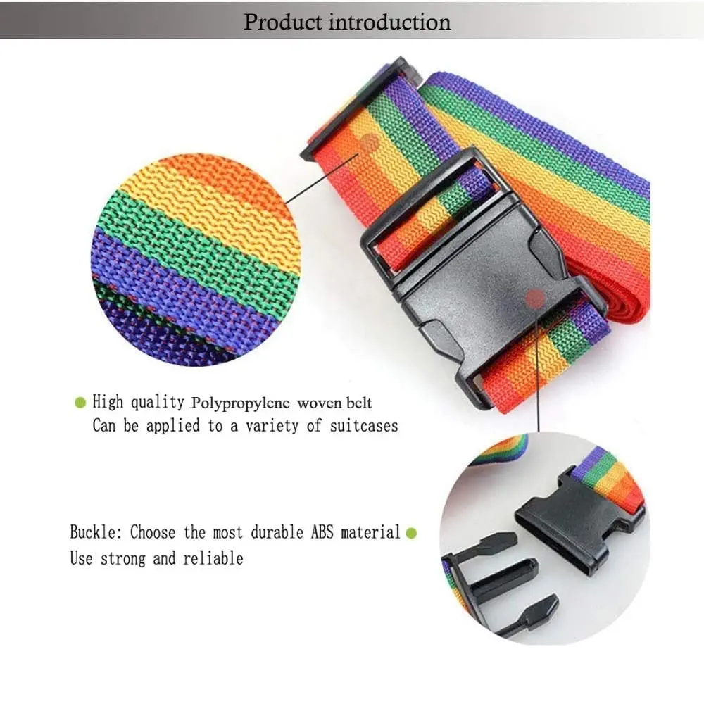 Adjustable Nylon Luggage Straps Belt, Suitcase Belt TSA Approved (2 Meter, Rainbow Colour)
