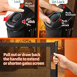 SPY KIDS® Retractable Baby Gate | Easy Drill | Extra Wide 180cm Mesh Safety Gate for Stairs, Doorways & Hallways | Babies & Pets | One-Hand Lock | Indoor & Outdoor | 86cm Height