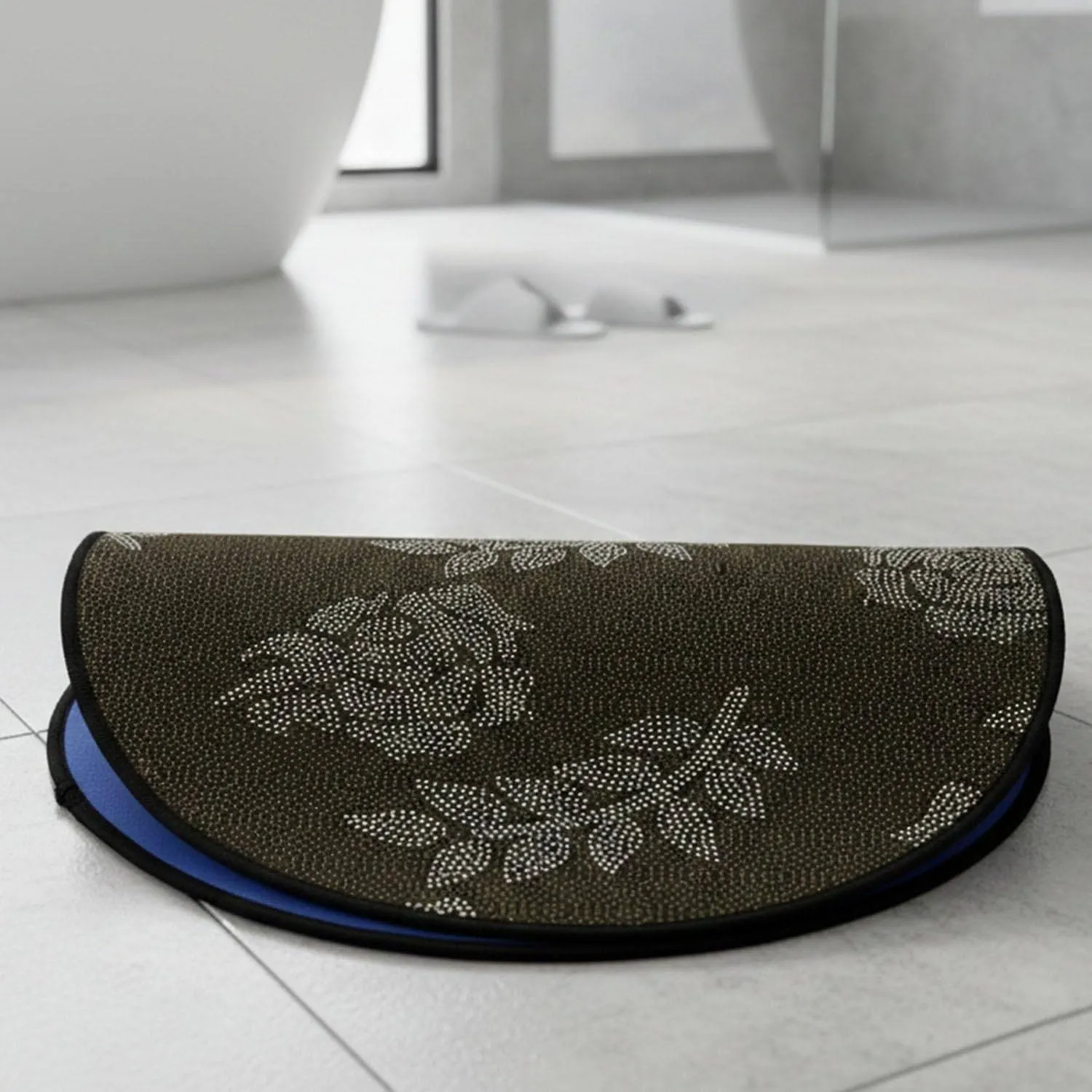 Non-Slip Oval Bath Mat | Super Absorbent Soft Velvet Bathroom Rug, Quick-Dry Anti-Skid Floor Mat for Bathroom, Shower, Kitchen, Entrance & Laundry Room, Washable - Floor Mat - Image 4