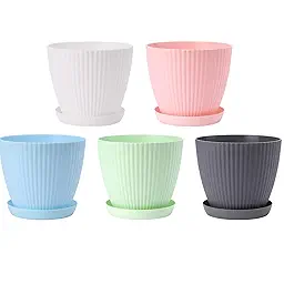 7-Inches Flower & Plant Pot for Indoor Outdoor Use, with Water Drain Plate (Pack of 5)