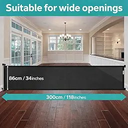 SPY KIDS® Retractable Dog & Baby Gate - Mesh Safety Gate for Babies & Pets | Easy Drill Installation Wide 300 cm | 86 cm Height | Ideal for Doorways, Stairs, Hallways | Indoor/Outdoor