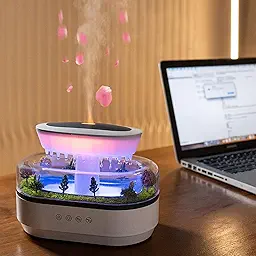 Musical Rain Drops Aroma Diffuser Humidifier for Home (with Inbuilt Soothing Music, Multi-Colour LED, 6 Inches Height, 250ml Tank) - White
