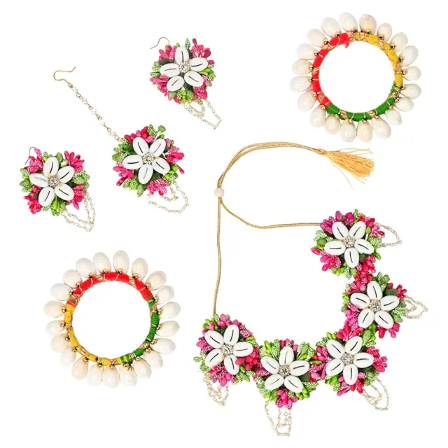 Artificial Flower Jewellery Designer Set for Women & Girls Mehandi|Haldi|Bridal|Baby Shower|Marriage