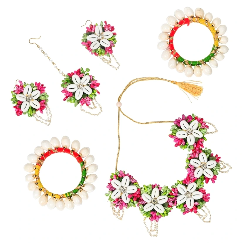 Artificial Flower Jewellery Designer Set for Women & Girls Mehandi|Haldi|Bridal|Baby Shower|Marriage