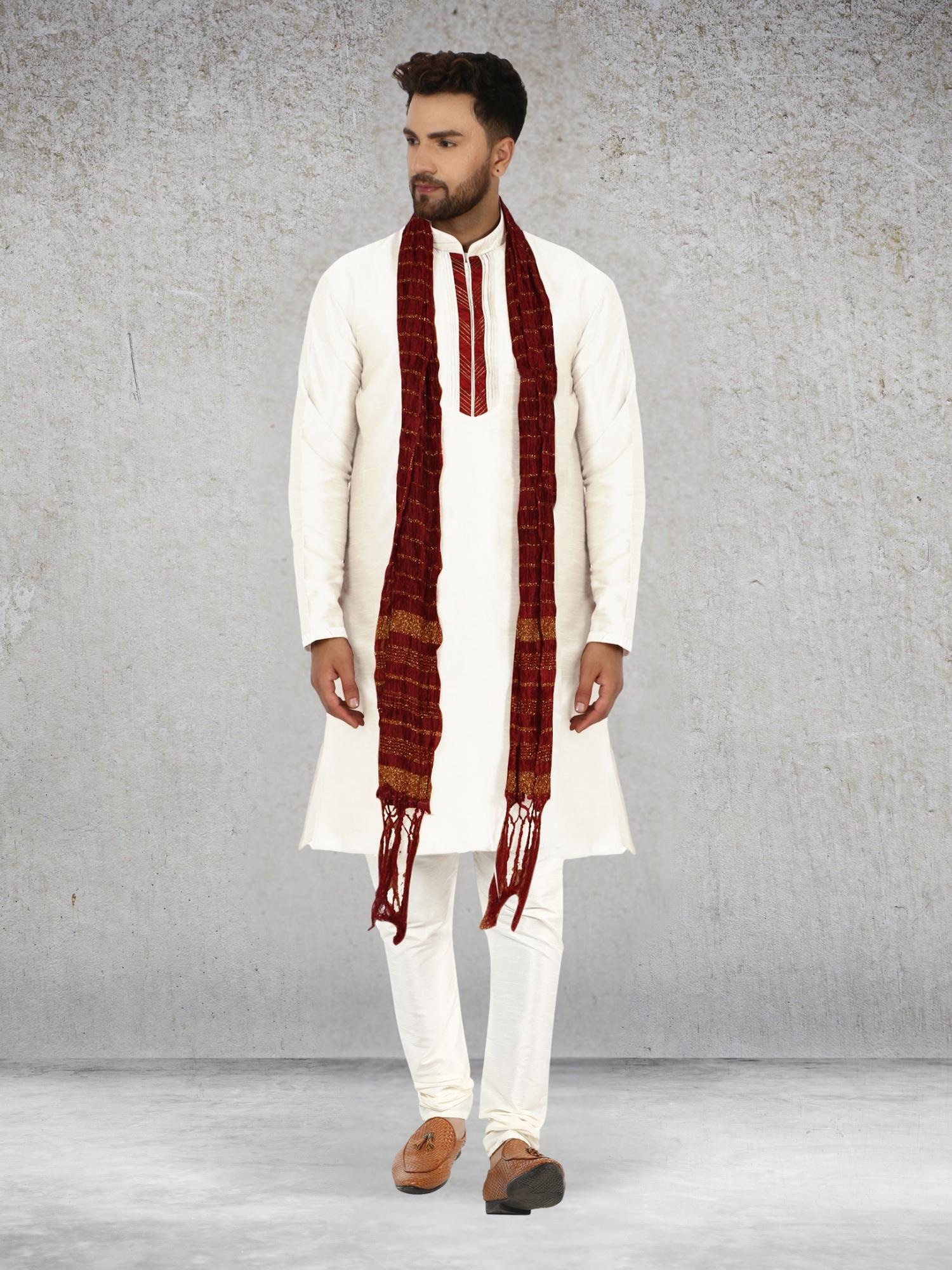 Chemise Kurta Homme SKAVIJ – Art Silk Dupion, Col Mao, Coupe Régulière – Tradition Indienne, Idéale Pour Les Fêtes Et Mariages