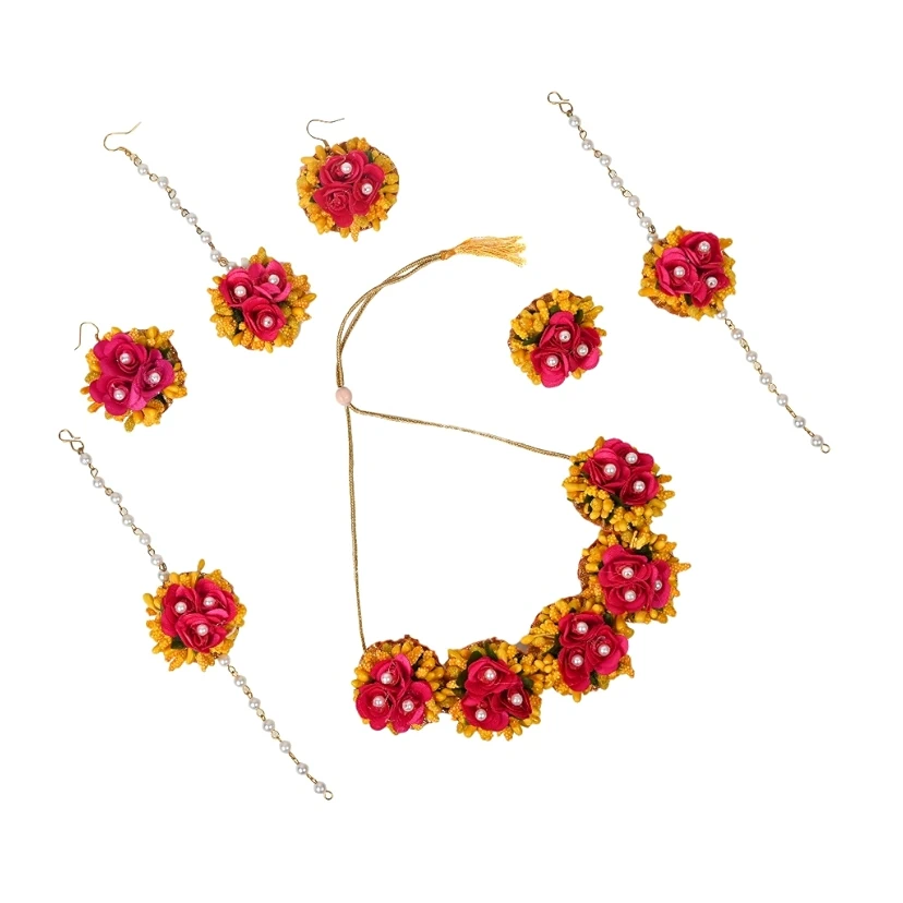 Artificial Flower Jewellery Designer Set for Women & Girls Mehandi|Haldi|Bridal|Baby Shower|Marriage