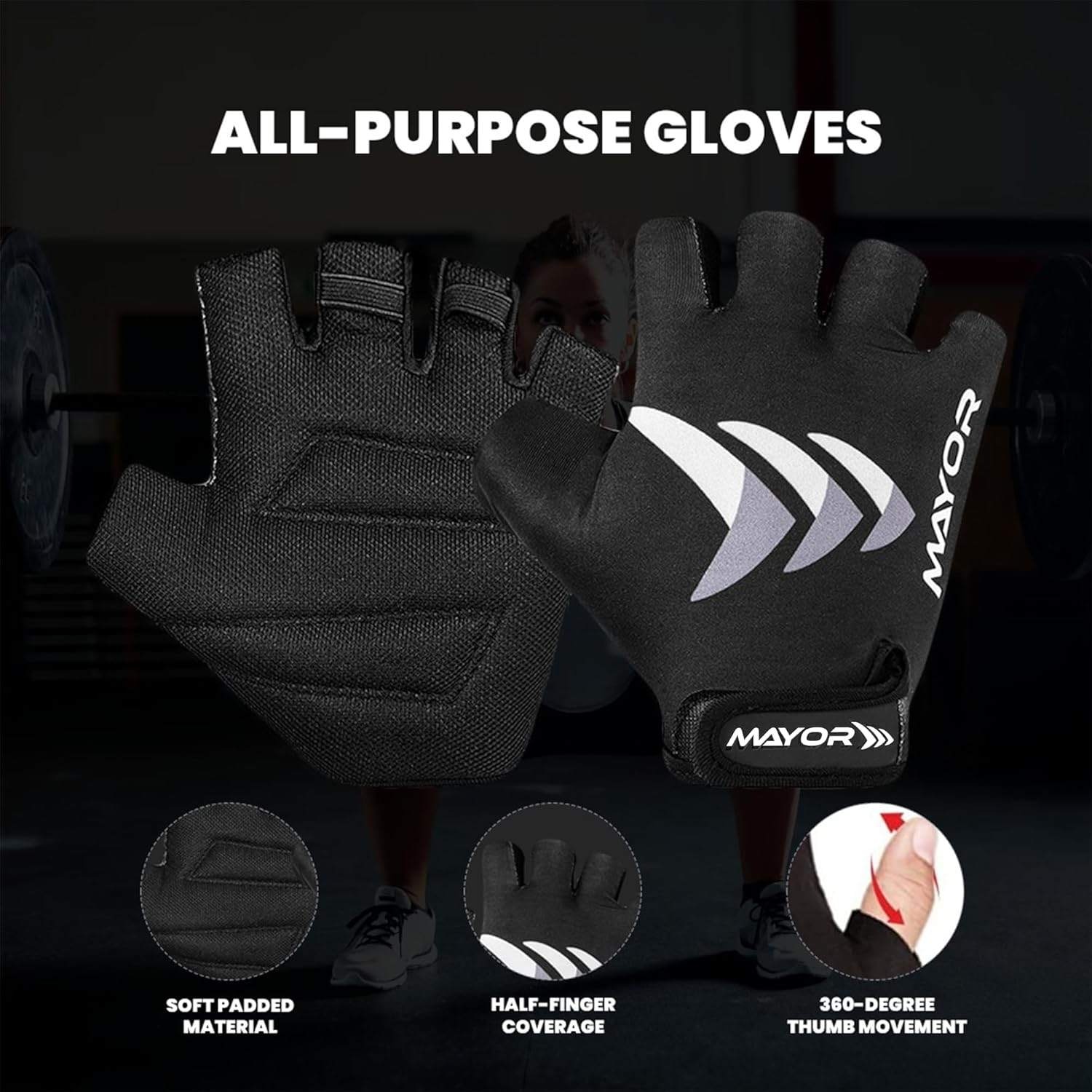 Mayor Freedom Gym Fitness Gloves for Men Women, Gym Workout Gloves,  Gloves for Gym, Weightlifting Gloves, Gym Accessories Men (Grey/Black)(Free 