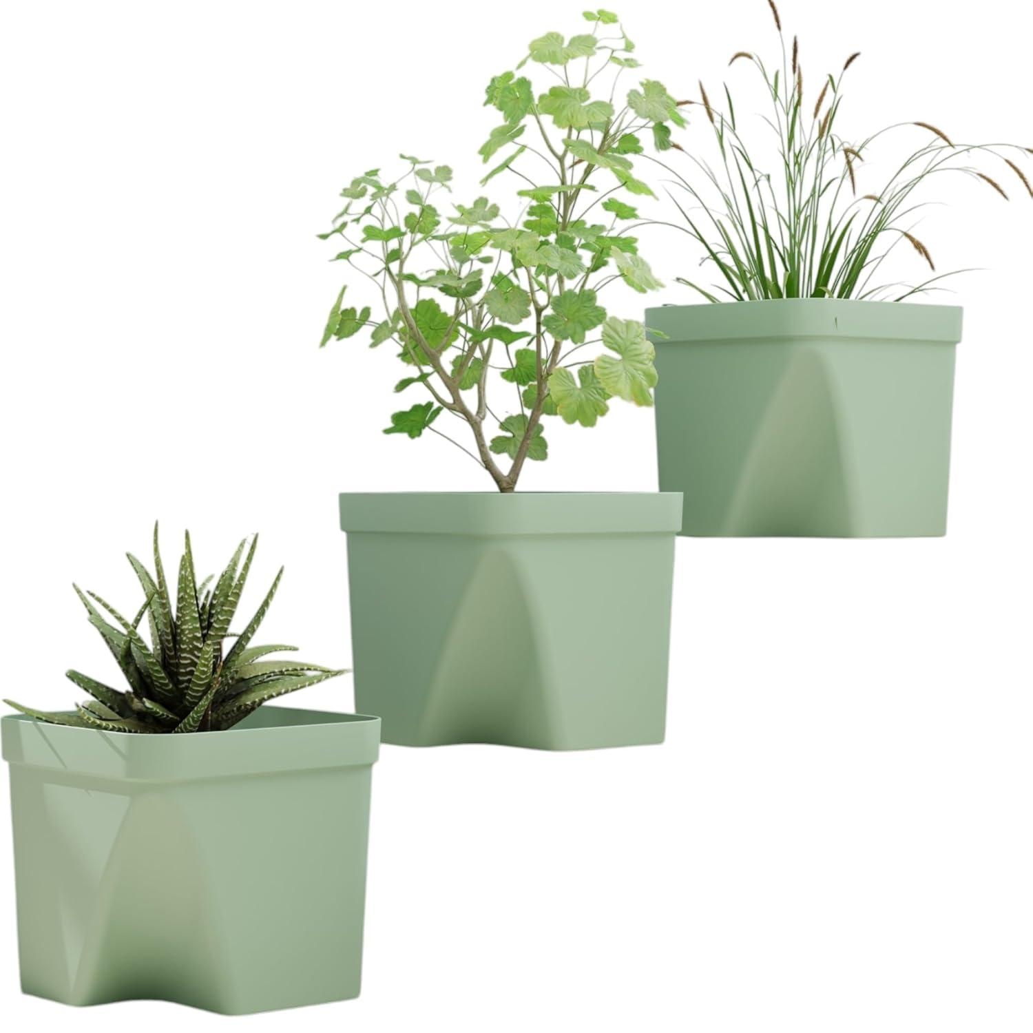 Buy Pack of 3 Durable Plastic Flower Pot | Large Green Round Planter ...