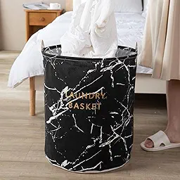 60 Liter Foldable Woven Laundry Basket Hamper, Freestanding Laundry Bag With Handle (50x40 cm,Black)