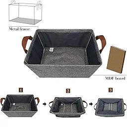 Stackable Wardrobe Organizer Open Storage Boxes With Foldable Steel Frame & Side Handle (Pack of 2) - 18x11x7 Inches, Grey